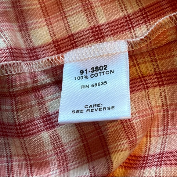Cabela's Women's Button Up Short Sleeve Blouse Coral & Cream Plaid Size 2XL - Picture 8 of 10